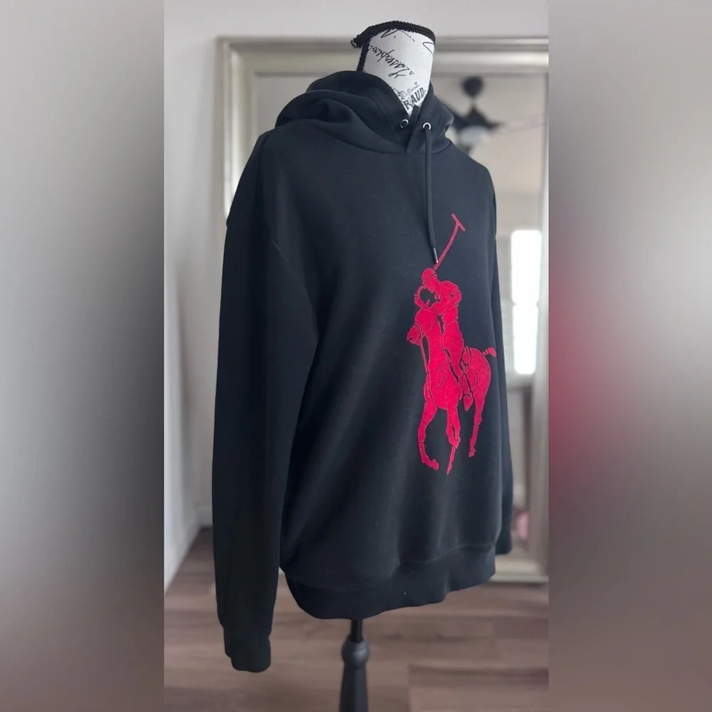 Polo Ralph Lauren Black Big Pony Pullover Hoodie Sweater Men’s Size M